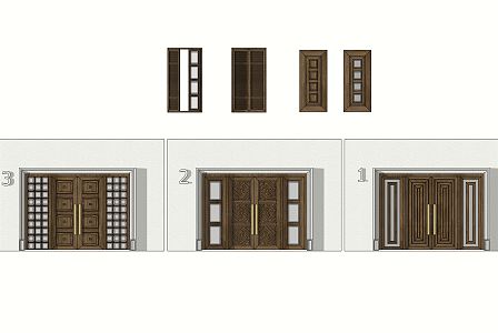 Modern gate villa exterior and interior door and window combination 3d model