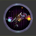 Vibrant Game Movie Character With Winged Accessories Holding Weapon And Colorful Creatures On Glowing Platform