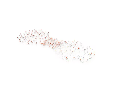 Abstract Flowing Particle Formation With Red And White Dots On White Background 3d model
