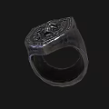 Silver Shield Shaped Ring with Intricate Skull Pattern and Ornate Decorative Details 3d model