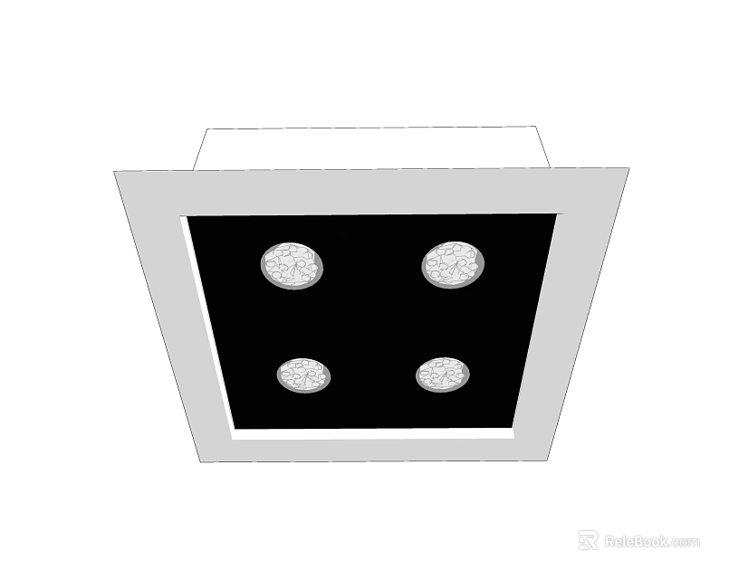 Square Recessed Ceiling Lighting Fixture With Four Modern Downlights 3d model 
