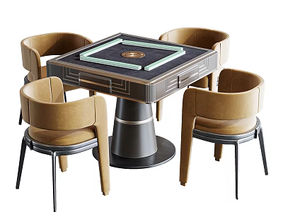 Modern Entertainment Table With Square Green Top And Four Brown Leather Chairs 3d model