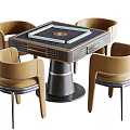 Modern Entertainment Table With Square Green Top And Four Brown Leather Chairs