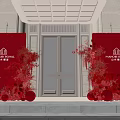 Royal Mansion Entrance Photo Spot With Red Backdrops And Floral Decorations