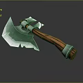 Fantasy Axe With Green Crystal Blade And Wooden Handle Design