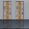 Wooden Hinged Door Bookcase With Openwork Design Green Plants And Decorations