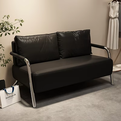 Black Leather Single Sofa With Modern Metal Frame And Comfortable Cushions 3d model