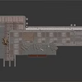 Industrial Platform Structure With Wooden Deck Metal Railings And Support Columns