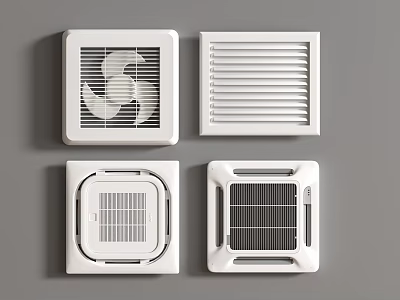 Four Different Air Conditioner Fans With Unique Grille Designs And Styles 3d model