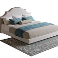 Light Colored Single Bed With Soft Headboard Pillows And Blue Bed Runner On Patterned Rug 3d model