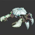 Futuristic White Mechanical Creature With Multiple Claws And Blue Glowing Accents 3d model
