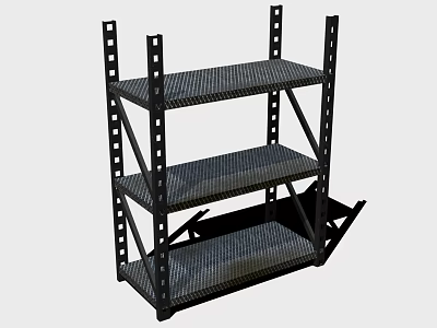 Three Tier Black Metal Storage Shelf With Reinforced Frame And Sturdy Design 3d model