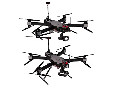 Two Multi Rotor Drones With Camera Mount For Aerial Photography Black Design 3d model