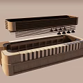 Modern Bar Counter Design With Wooden Structure Striped Seating And Hanging Lights