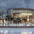 Modern Sales Office Building With Glass Curtain Wall Lighting Water Feature And Trees