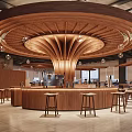 Modern Café Interior Design With Wooden Elements Open Layout Hanging Lights And Bar Counter
