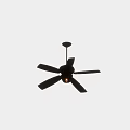 Vintage Style Ceiling Fan With Black Blades And Transparent Glass Light Fixture