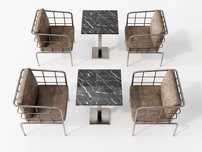 Elegant Modern Single Seater Sofa With Leather Upholstery Metal Frame And Marble Tabletop 3d model