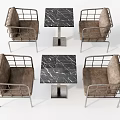 Elegant Modern Single Seater Sofa With Leather Upholstery Metal Frame And Marble Tabletop