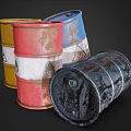 Industrial Equipment Featuring Yellow Red Blue Black Drums With Radioactive And Flame Symbols