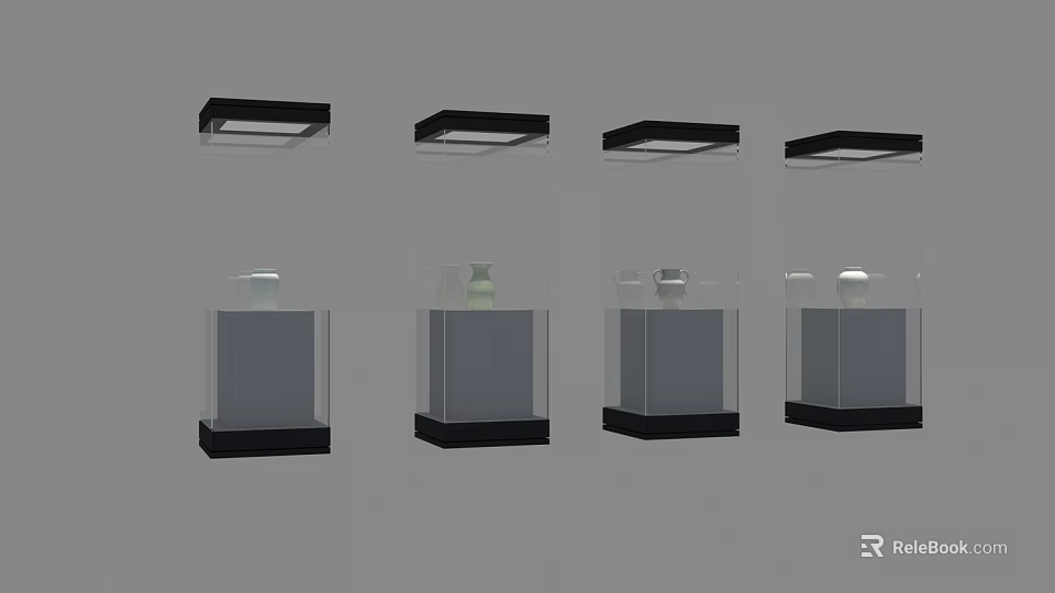 Modern Black Frame Glass Display Cabinets With LED Lighting For Showcasing Items 3d model