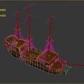 Vintage Wooden Sailing Ship Model With Multiple Masts And Detailed Wooden Structure