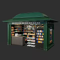 Green Commercial Retail Kiosk With Multiple Shelves Counter And Product