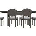 Modern Solid Wooden Oval Dining Table Set With Soft Padded Chairs 3d model