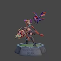 Game Movie Character With Golden Braided Hair Horned Headdress Blue Dragon Creature Red Eyes
