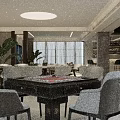 Modern Living Dining Room Interior With White Sofas Coffee Table Plants And Bar Counter