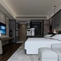 Hotel Room Interior Design With Modern TV Bed Sofa Desk And Marble Decor