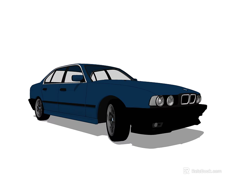 Blue Sedan Car With Classic Front Grille And Headlights Design 3d model