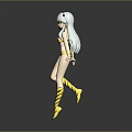 Anime Style Female Character With Cat Ears White Long Hair Yellow Bikini And Yellow Boots