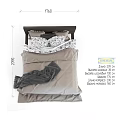 Double Bed with Gray Comforter Gray Throw Blanket Patterned Pillowcases and Dark Headboard 3d model