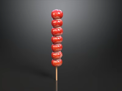 Glossy Red Candied Haw Skewers On Bamboo Stick With Sweet Sugar Coating 3d model