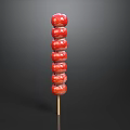 Glossy Red Candied Haw Skewers On Bamboo Stick With Sweet Sugar Coating