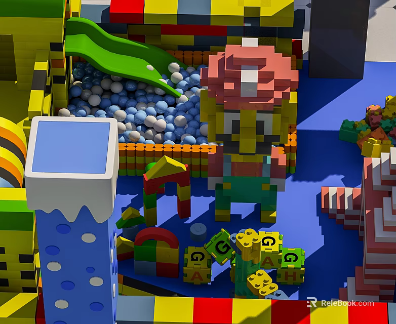 Colorful Playground Equipment With Lego Blocks Slide Ball Pit Mario Character And Climbing Structure 3d model 