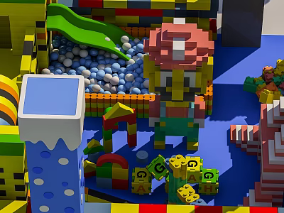Colorful Playground Equipment With Lego Blocks Slide Ball Pit Mario Character And Climbing Structure 3d model