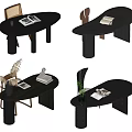 Quiet ancient style desk and chair combination 3d model