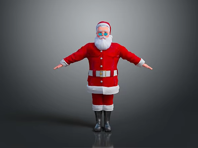 Santa Claus In Red Costume With White Beard Standing On Gray Background 3d model