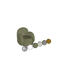 Olive Green Single Sofa With Round Armrests And Velvet Fabric Modern Design