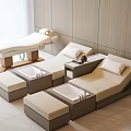 Luxury Massage Chair With Beige Cushions Wooden Base And Side Table For Relaxation