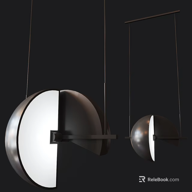 Modern Hemispherical Metal Pendant Lights With Illuminated Design And Hanging Structure 3d model 