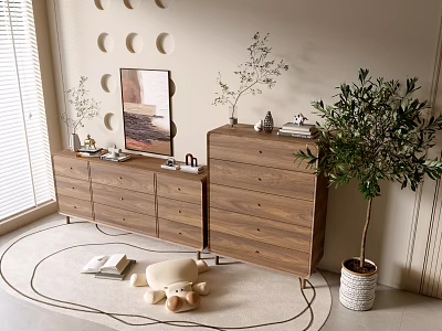 Modern Entryway Interior With Wooden Console And Side Cabinets Decorative Plants 3d model
