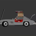 Classic Silver Mercedes-Benz Convertible With Open Hood And Trunk Red Seats Exposed Engine