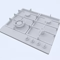 Modern Black Gas Cooktop With Four Burners And Control Knobs 3d model
