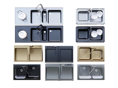 Stylish Modern Kitchen Sinks With Various Colors And Double Bowl Designs 3d model