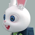 Cute Cartoon Rabbit Head With Big Blue Eyes Pink Inner Ears And Smiling Expression