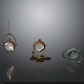 Vintage Metallic Lighting Fixtures Display With Copper Green Brown Hues Glass Elements And Dark Background