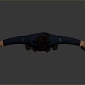 3D Character Model In Blue Coat Brown Pants Holding Guns On Gray Background